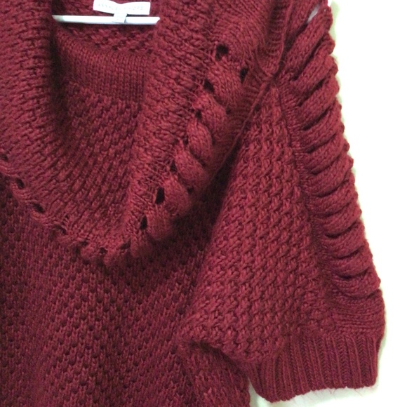 Annalee+Hope chunky large size cable, ribbed knit burgundy sweater. - Picture 5 of 5